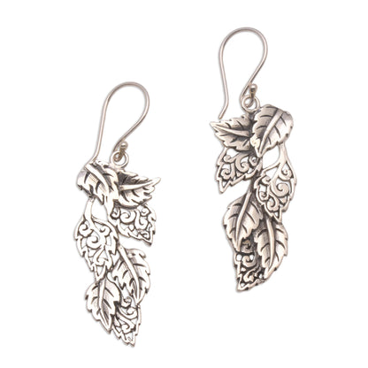 Fantastic Forest Leaf-Themed Sterling Silver Dangle Earrings from Bali