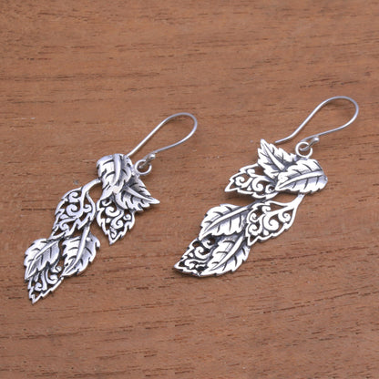 Fantastic Forest Leaf-Themed Sterling Silver Dangle Earrings from Bali