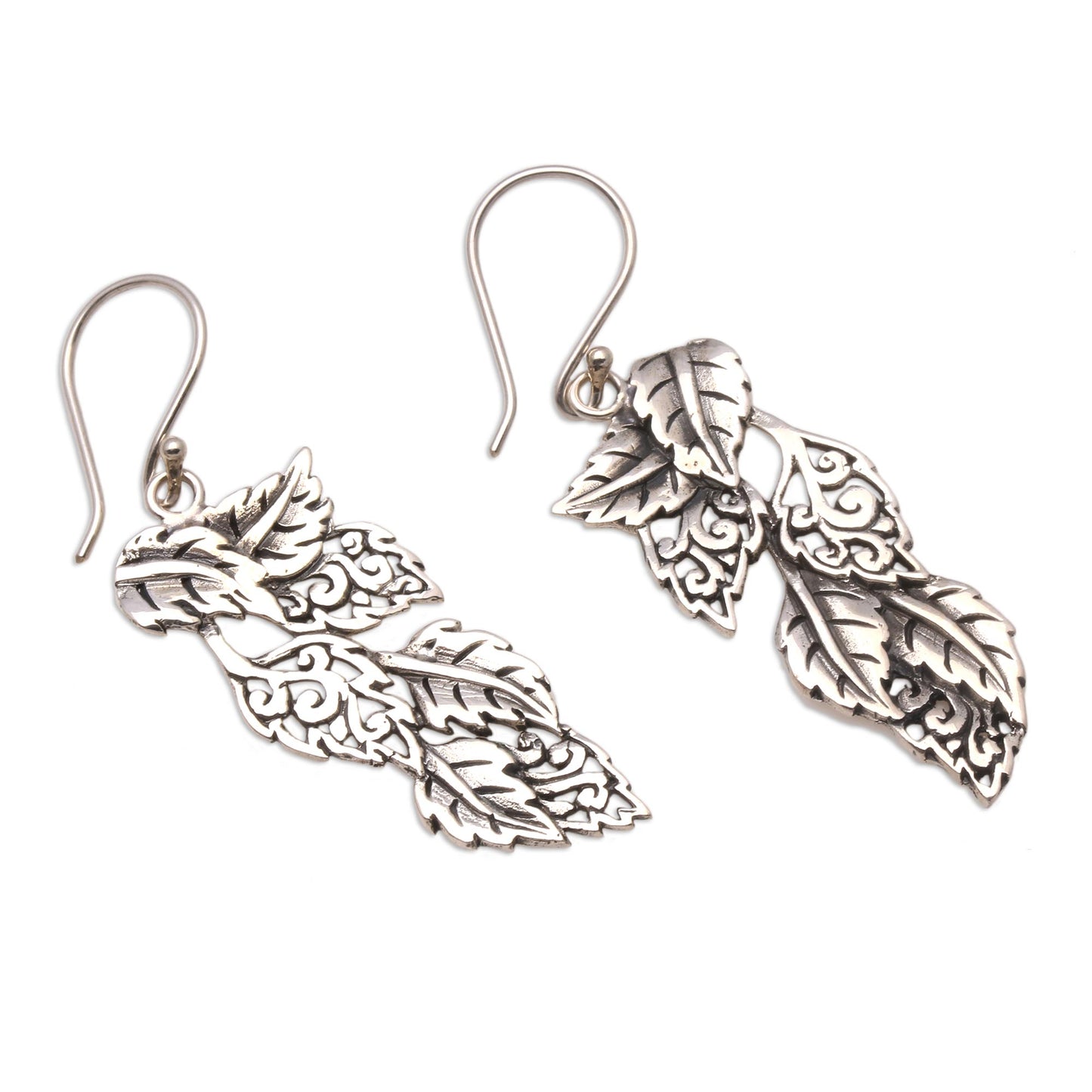 Fantastic Forest Leaf-Themed Sterling Silver Dangle Earrings from Bali