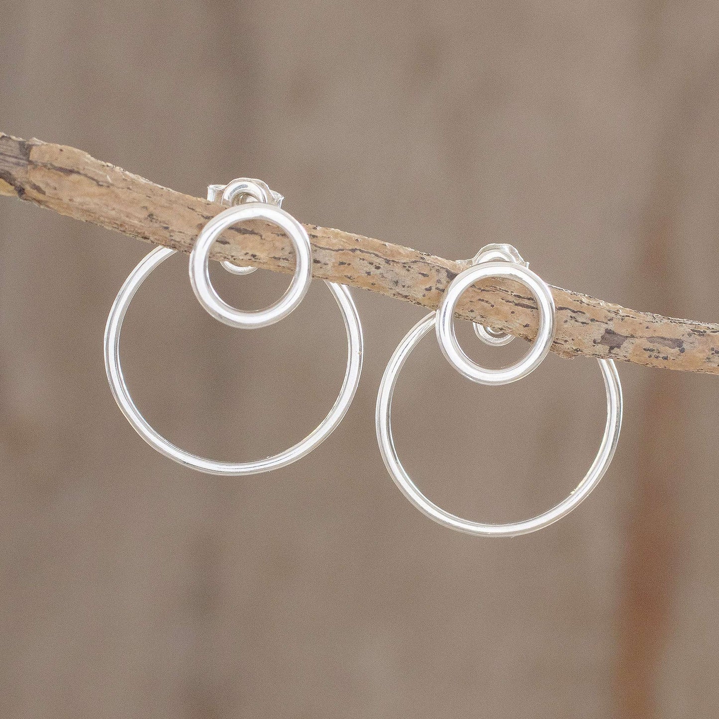 Planetary Rings Circular Sterling Silver Drop Earrings from Guatemala