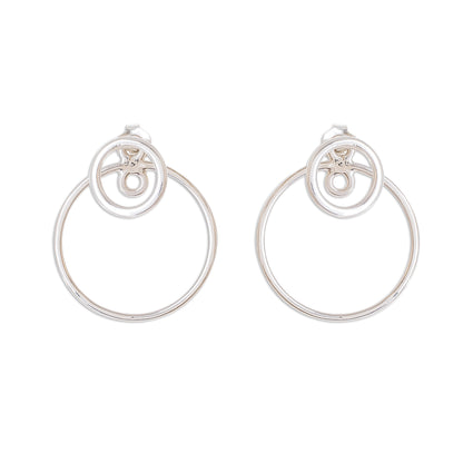 Planetary Rings Circular Sterling Silver Drop Earrings from Guatemala