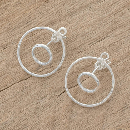 Planetary Rings Circular Sterling Silver Drop Earrings from Guatemala