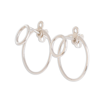 Planetary Rings Circular Sterling Silver Drop Earrings from Guatemala