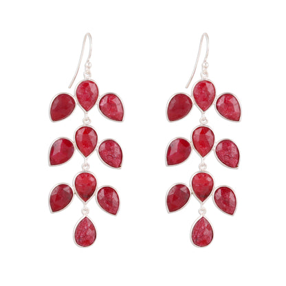 Leaf Cascade 40-Carat Ruby Dangle Earrings from India