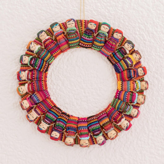 Quitapena Happiness Cotton Worry Doll Wreath from Guatemala