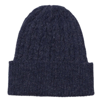 Indigo Braid Cascade Cable-Knit 100% Alpaca Hat in Indigo from Peru