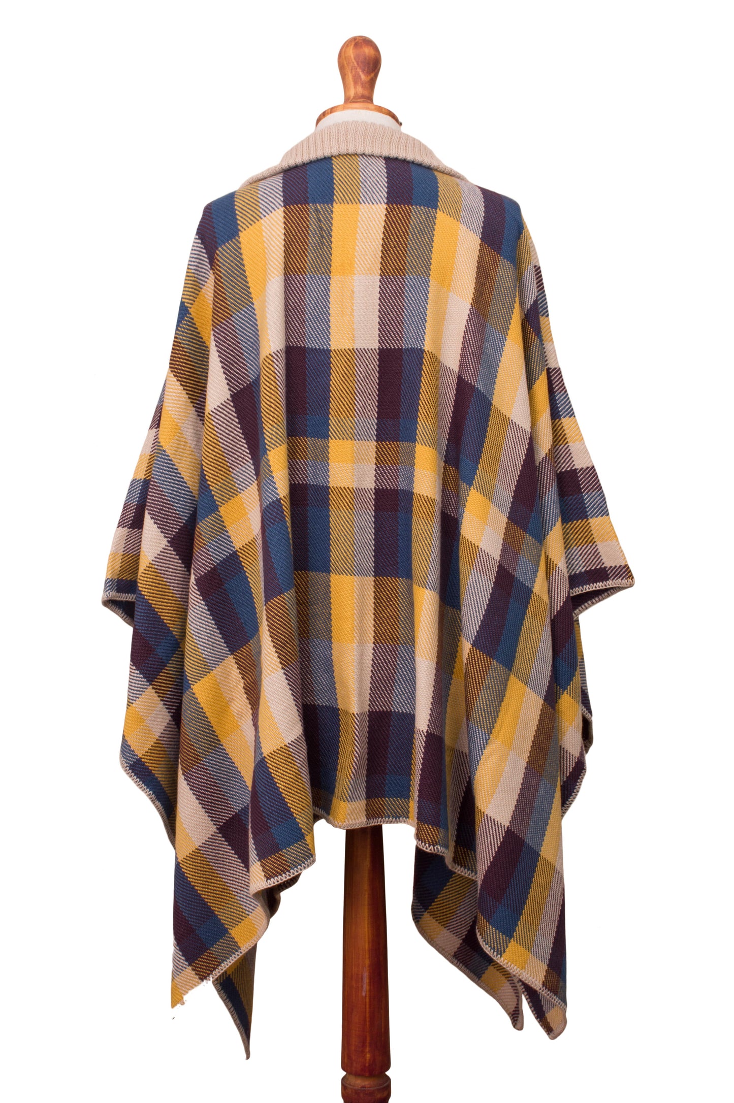 Cuzco Morning Check Pattern Alpaca Blend Poncho Sweater from Peru