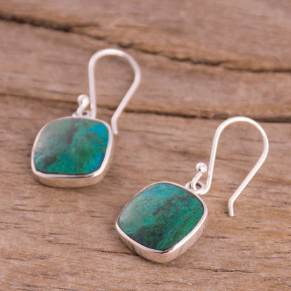 Window Square Chrysocolla Dangle Earrings from Peru