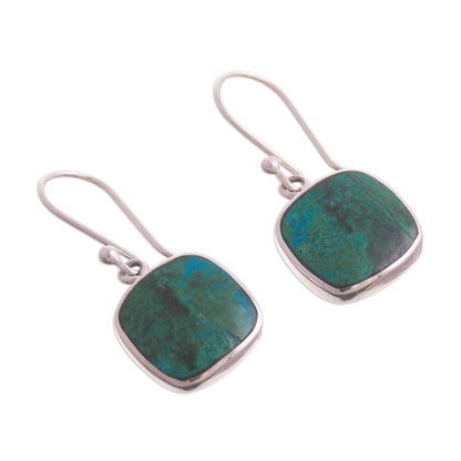 Window Square Chrysocolla Dangle Earrings from Peru