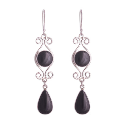 Vintage Drops Swirl Pattern Obsidian Dangle Earrings from Peru