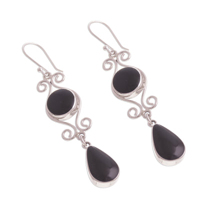 Vintage Drops Swirl Pattern Obsidian Dangle Earrings from Peru