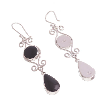 Vintage Drops Swirl Pattern Obsidian Dangle Earrings from Peru