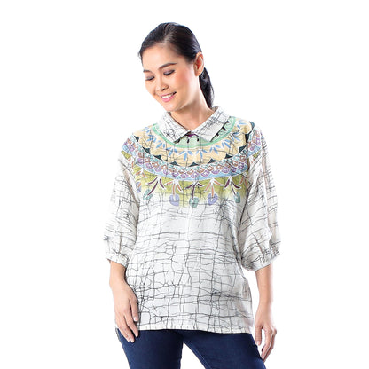 Batik Style Cotton Batik Tunic Top with Colorful Designs from Thailand