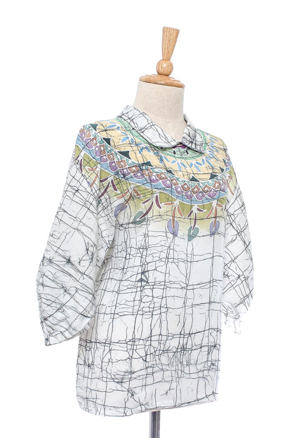 Batik Style Cotton Batik Tunic Top with Colorful Designs from Thailand