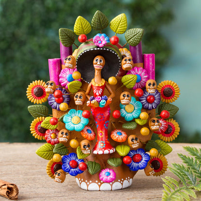 Catrina Tree of Life Hand-Painted Catrina-Themed Ceramic Sculpture from Mexico