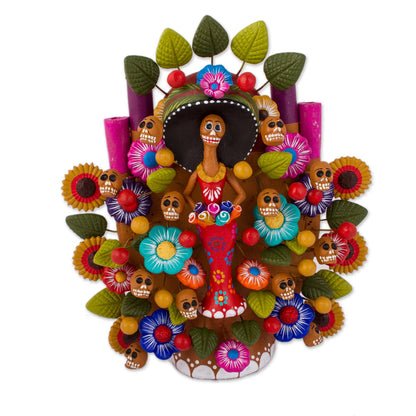 Catrina Tree of Life Hand-Painted Catrina-Themed Ceramic Sculpture from Mexico