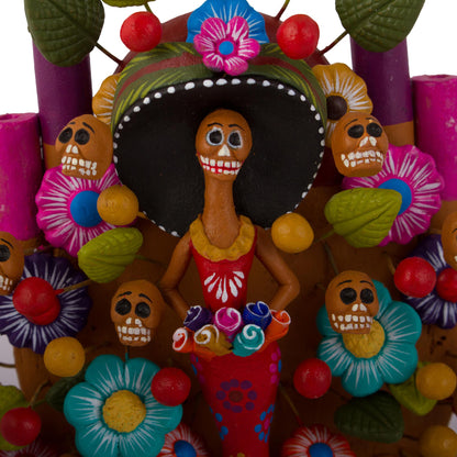 Catrina Tree of Life Hand-Painted Catrina-Themed Ceramic Sculpture from Mexico