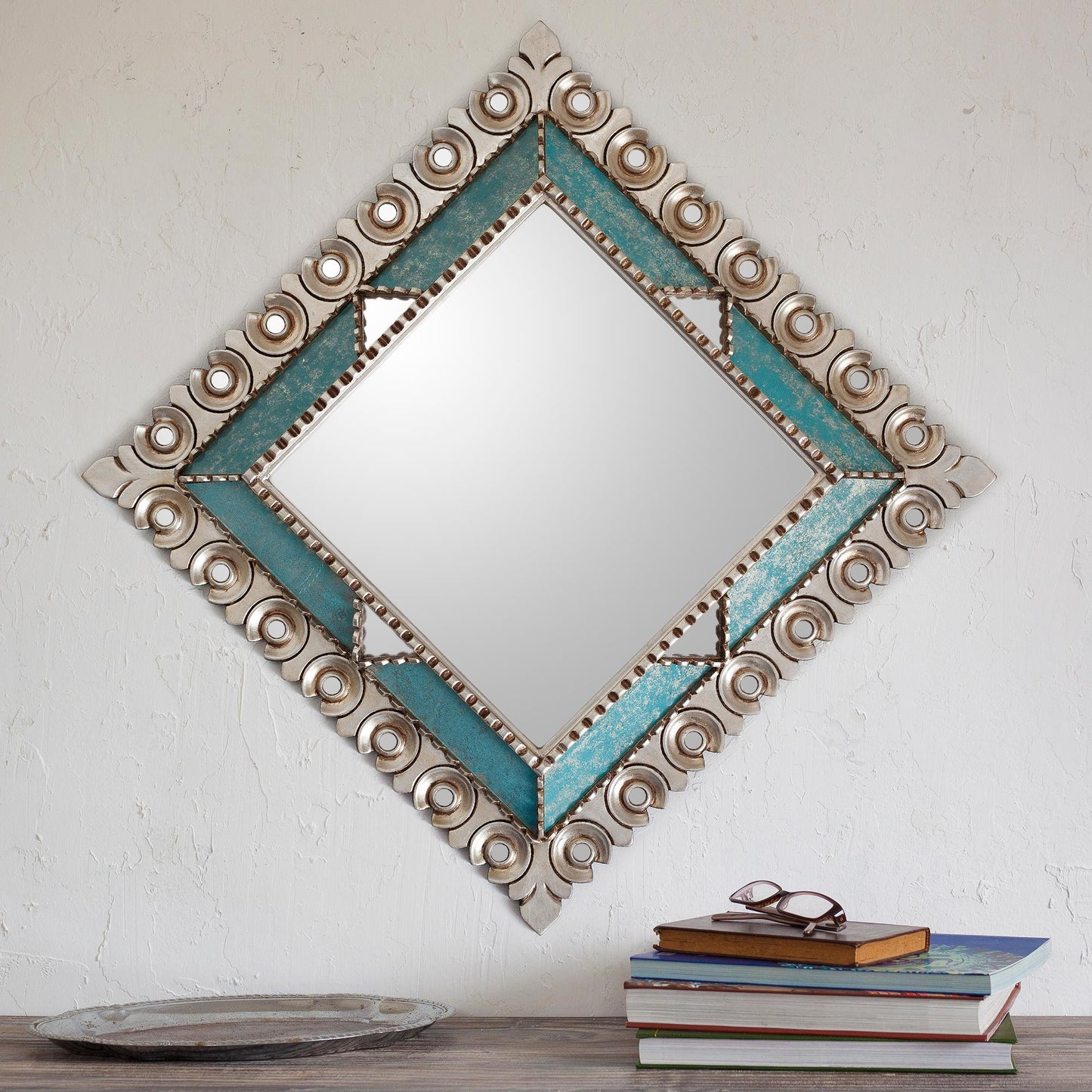 Colonial Trance Square Silver Gilded Wood Wall Mirror from Peru