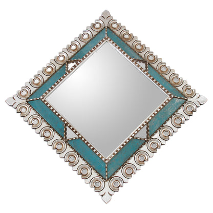 Colonial Trance Square Silver Gilded Wood Wall Mirror from Peru