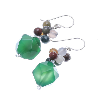 Beautiful Glam in Green Multi-Gemstone Beaded Cluster Earrings in Green