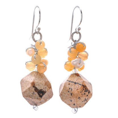 Beautiful Glam in Brown Multi-Gemstone Beaded Cluster Earrings in Brown