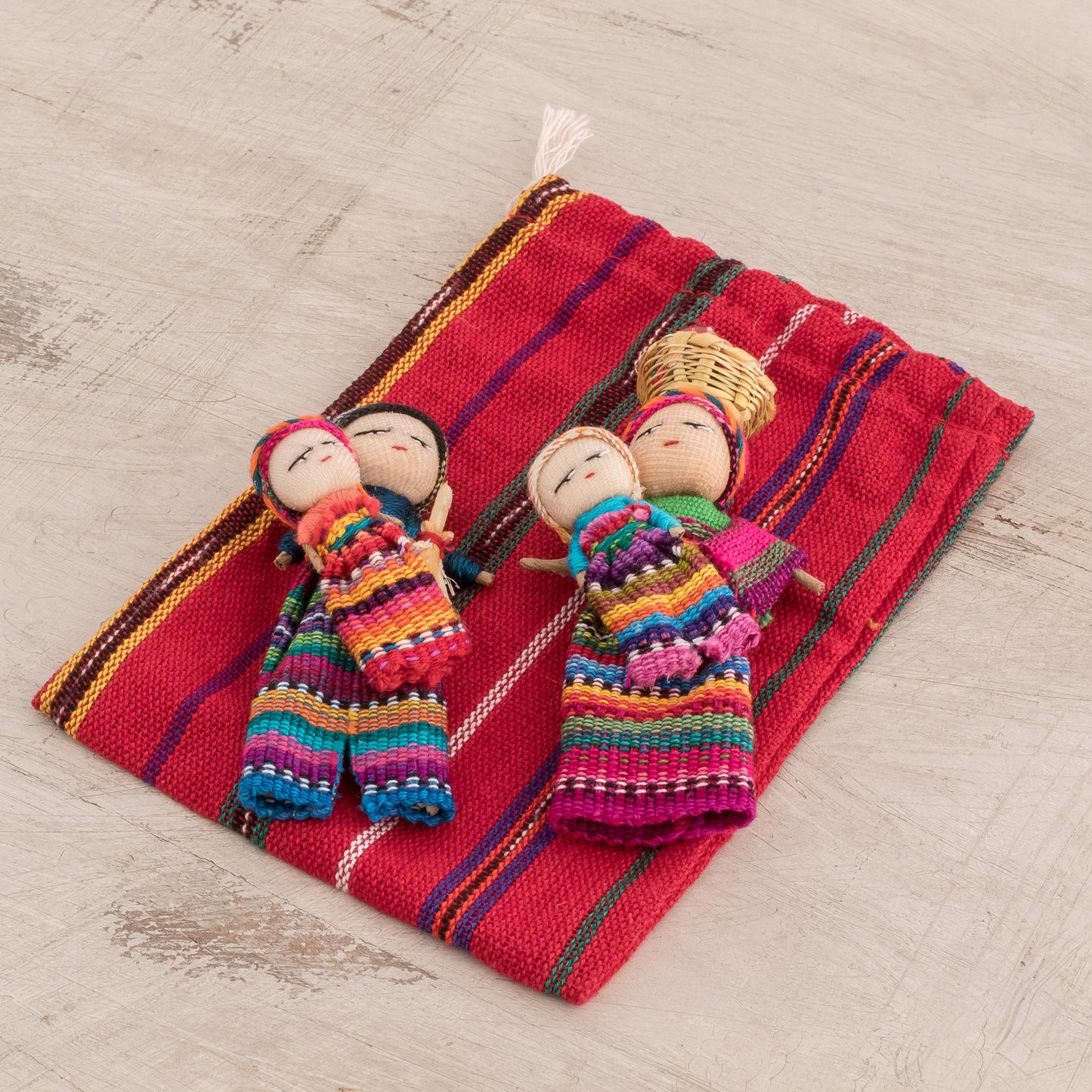 Two Mothers Handmade Cotton Worry Dolls from Guatemala (Pair)