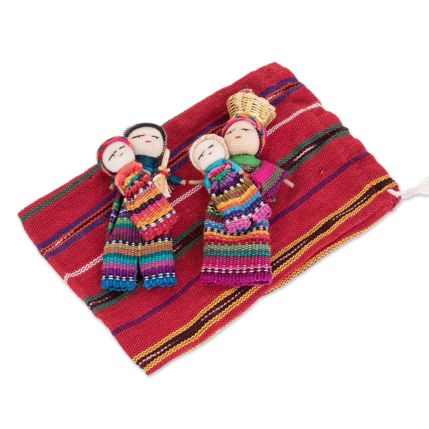 Two Mothers Handmade Cotton Worry Dolls from Guatemala (Pair)