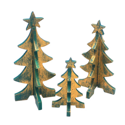 Three Christmas Trees Wood Christmas Tree Tabletop Decor from Bali (Set of 3)