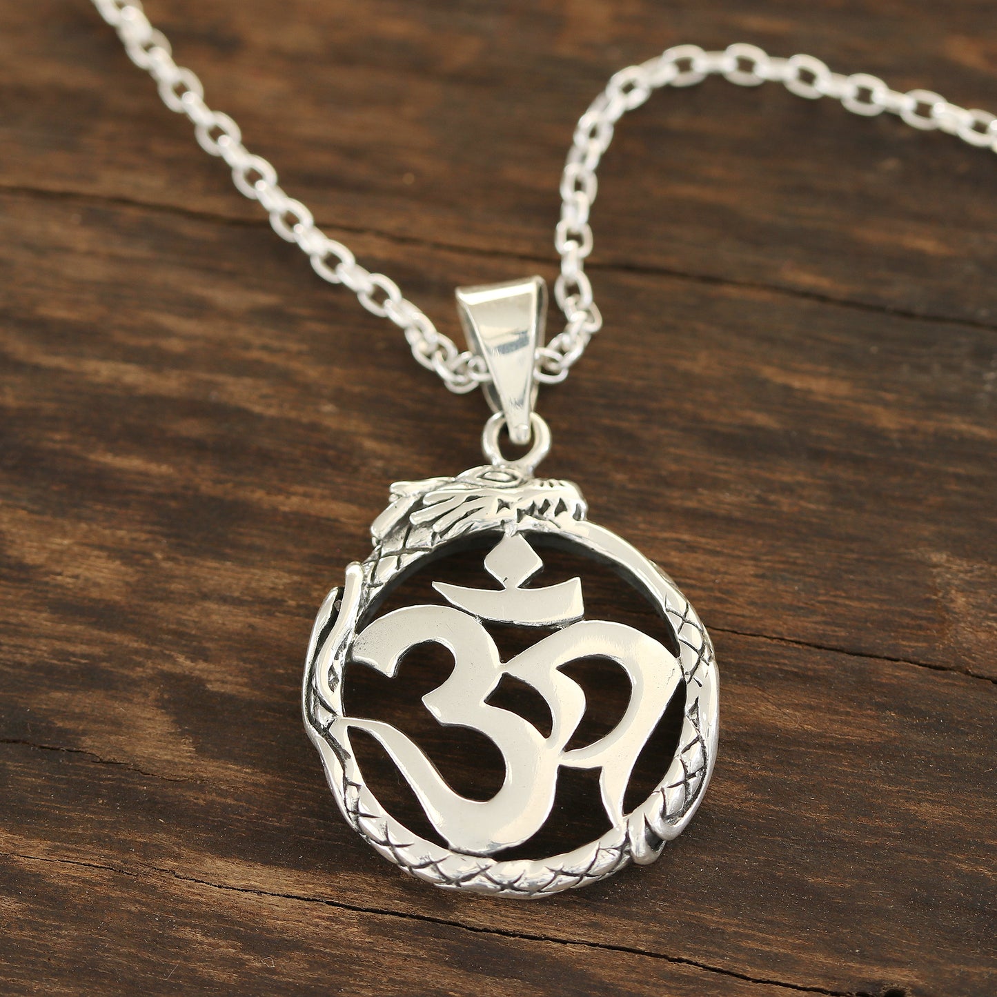 Dragon Om Sterling Silver Dragon Om Pendant Necklace from India