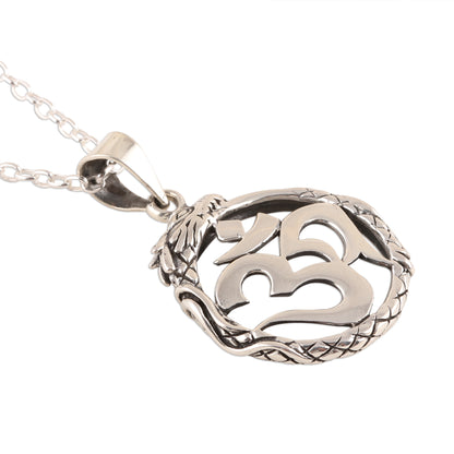 Dragon Om Sterling Silver Dragon Om Pendant Necklace from India