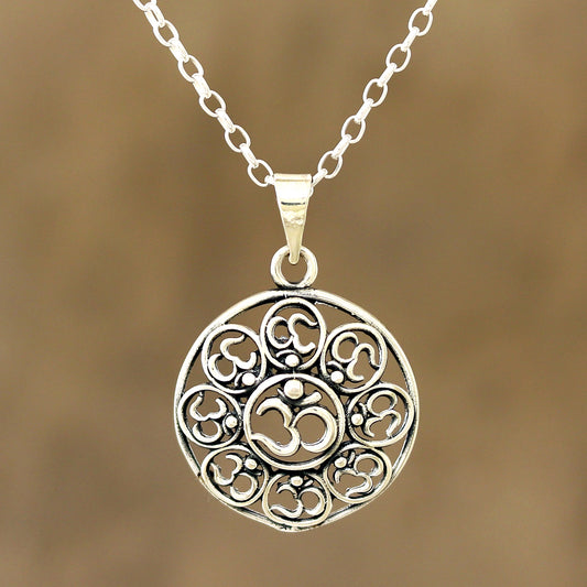 Eternal Peace Om Motif Sterling Silver Pendant Necklace from India