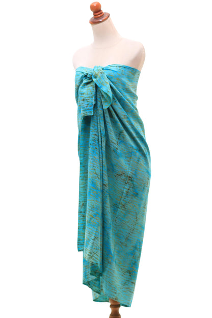 Rainy Vibe Hand-Stamped Batik Rayon Sarong from Bali