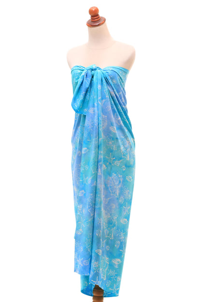 Life Underwater Oceanic Hand-Stamped Batik Rayon Sarong from Bali