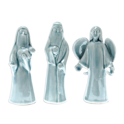 Blue Christmas Blue Celadon Ceramic Nativity Scene (11 Piece)