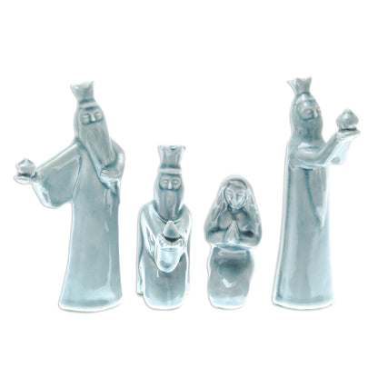 Blue Christmas Blue Celadon Ceramic Nativity Scene (11 Piece)