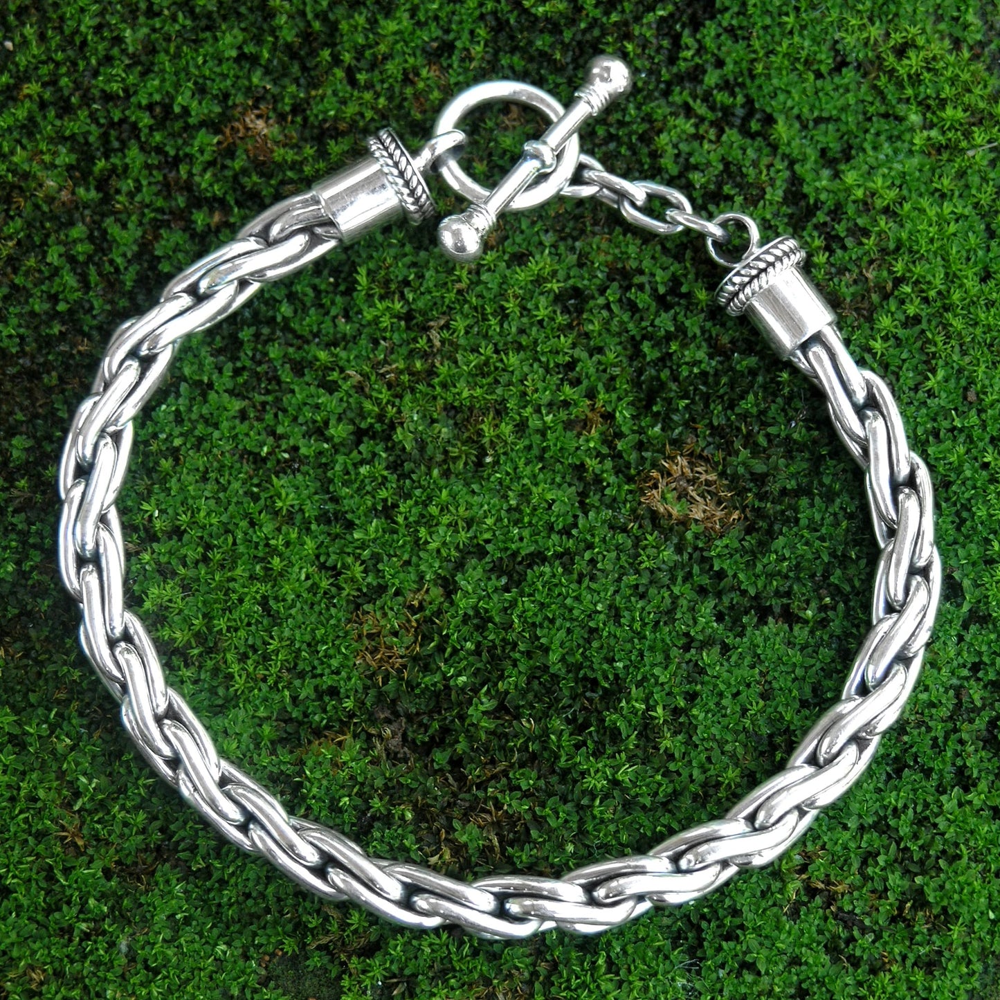 Twist Sphere Handmade Braided Sterling Silver Chain Bracelet