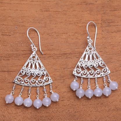 Spiral Fascination Spiral Pattern Moonstone Chandelier Earrings from Bali