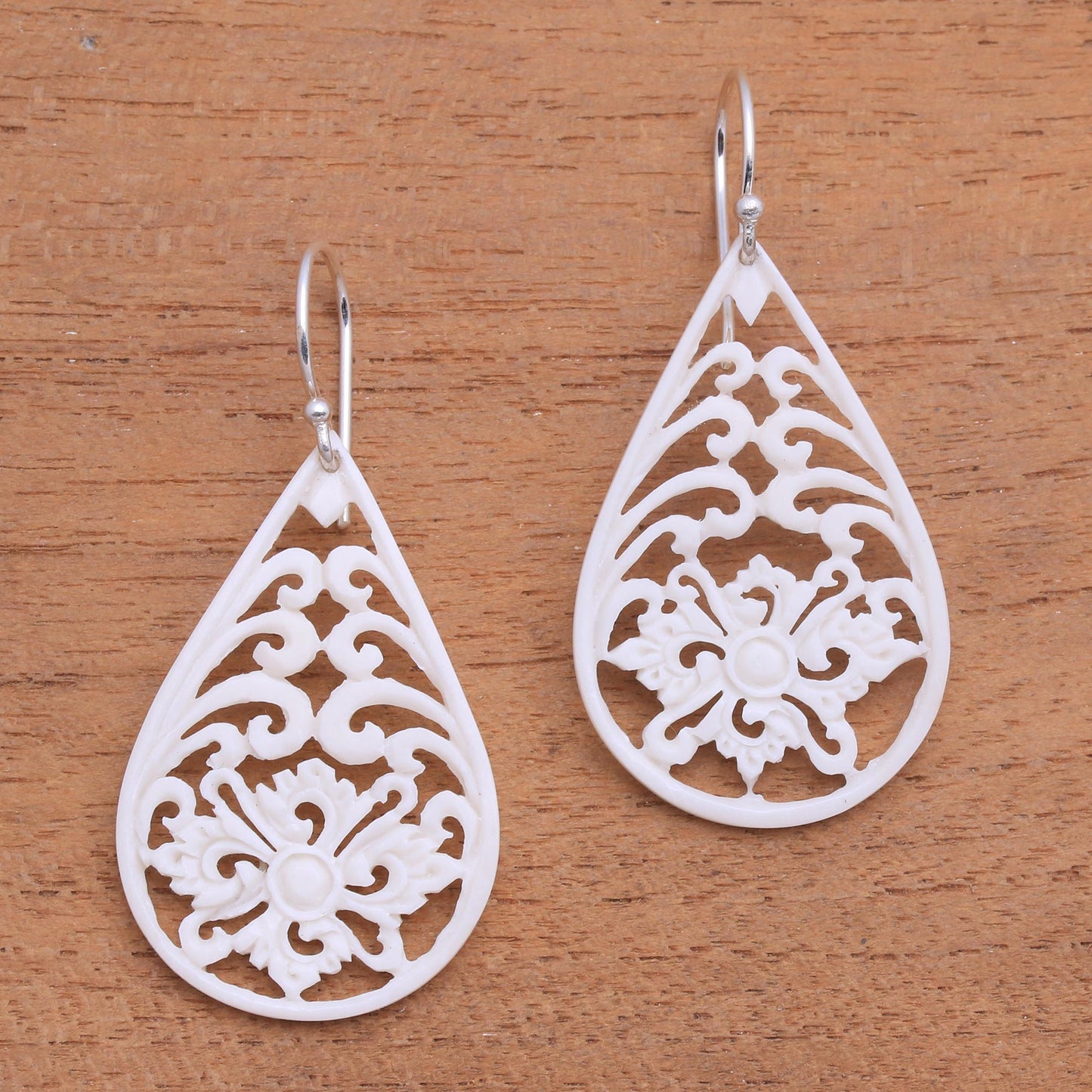 Bali Pride Bone Dangle Earrings with Intricate Openwork from Bali