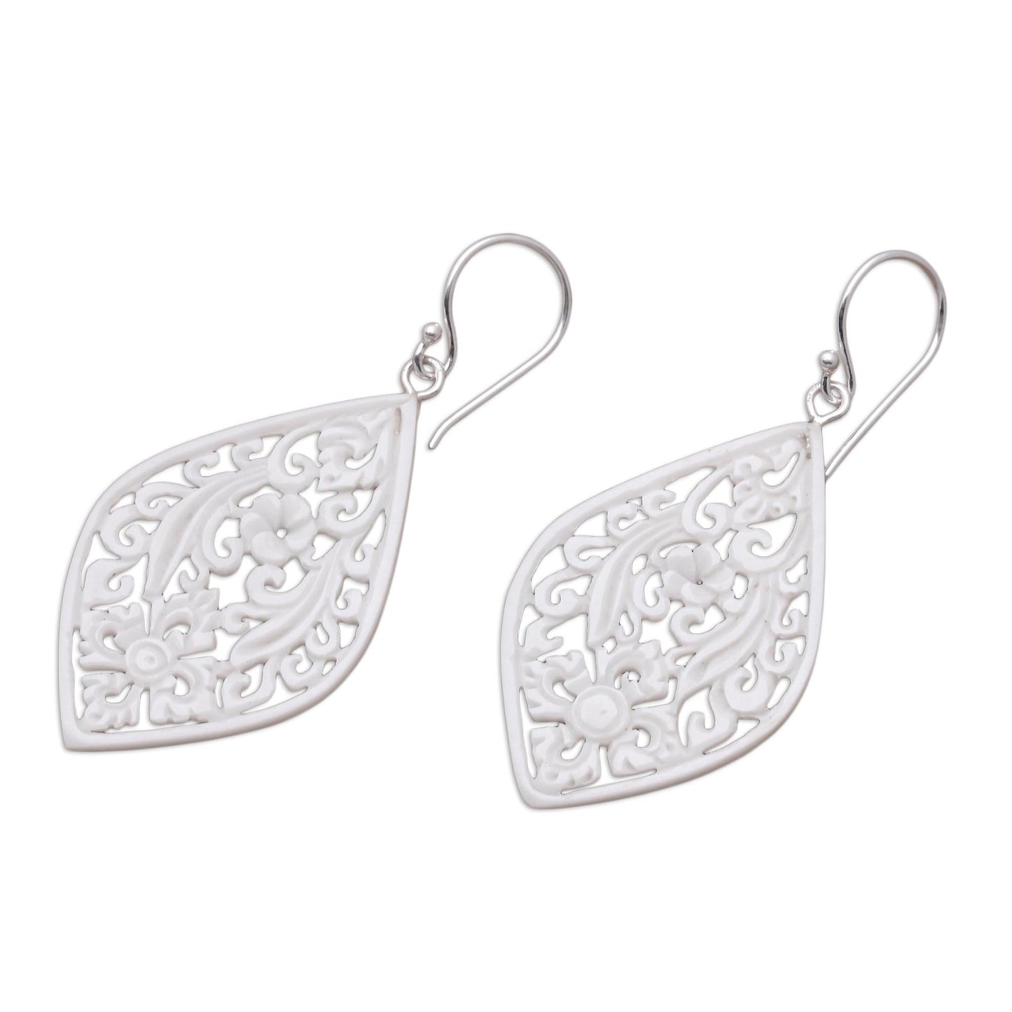 Bali Windows Hand-Carved Floral Bone Dangle Earrings from Bali