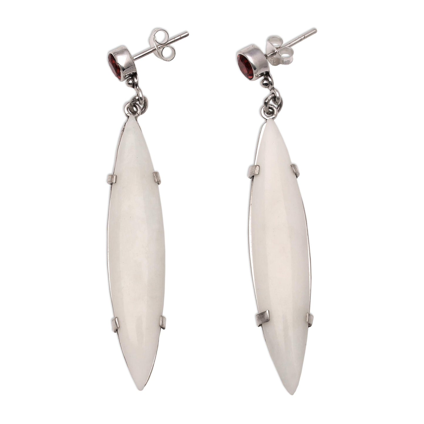 Beautiful Canoes Handmade Bone and Garnet Dangle Earrings from Bali