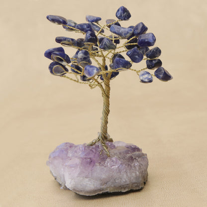 Blue Leaves Sodalite Gemstone Tree with an Amethyst Base from Brazil