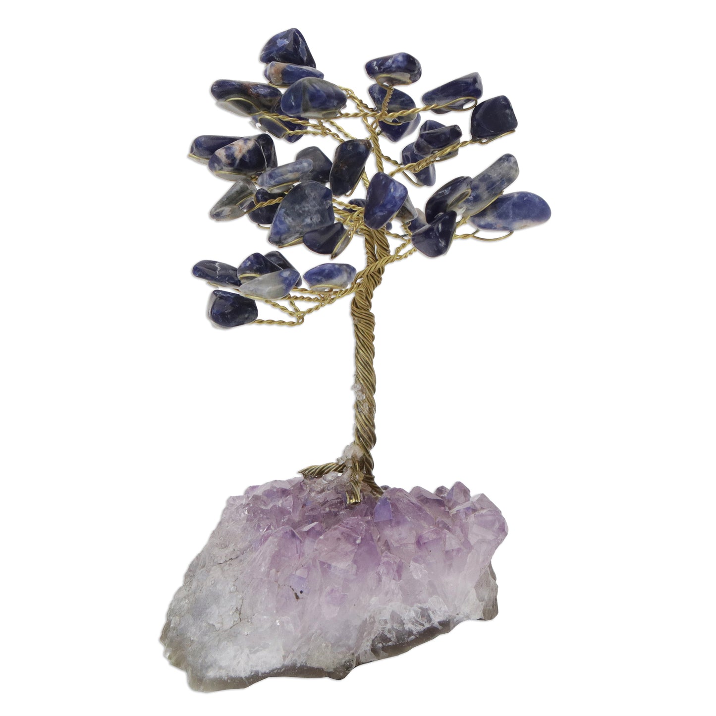 Blue Leaves Sodalite Gemstone Tree with an Amethyst Base from Brazil