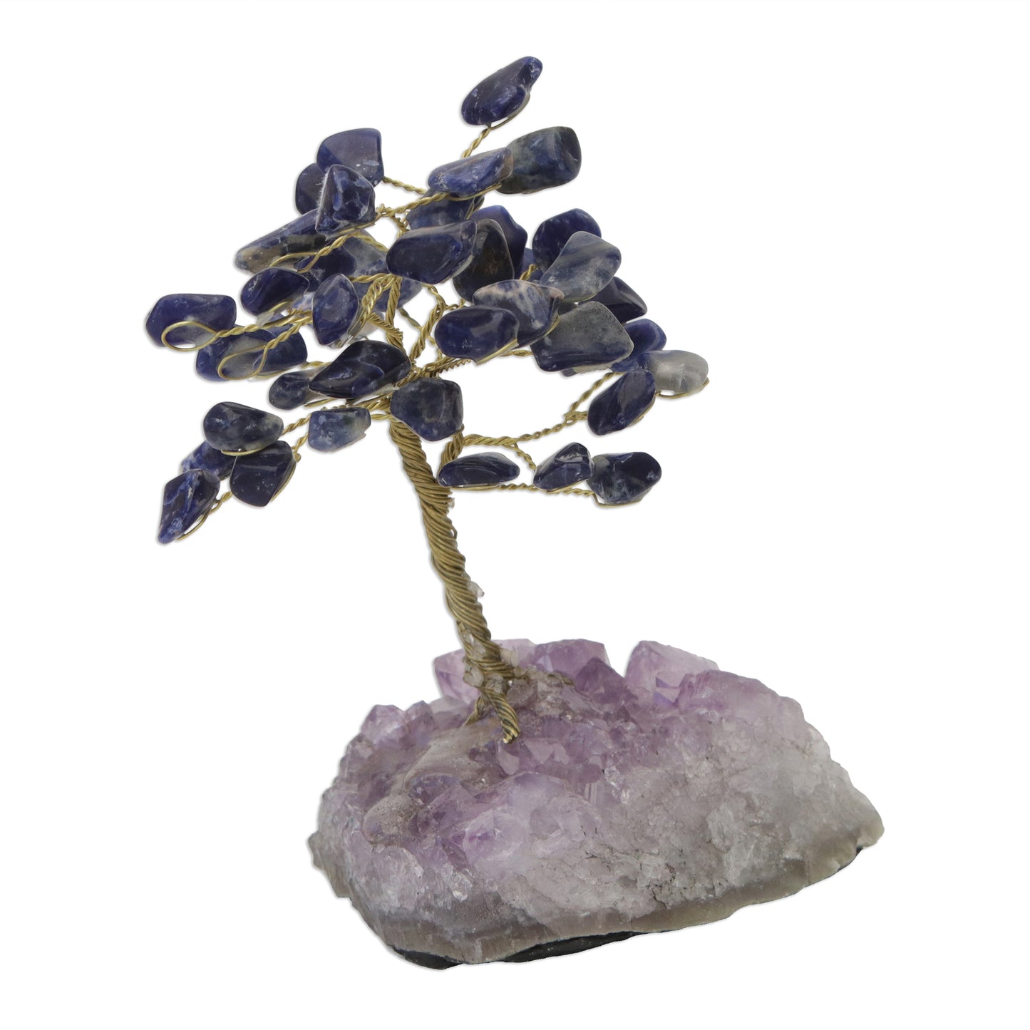 Blue Leaves Sodalite Gemstone Tree with an Amethyst Base from Brazil