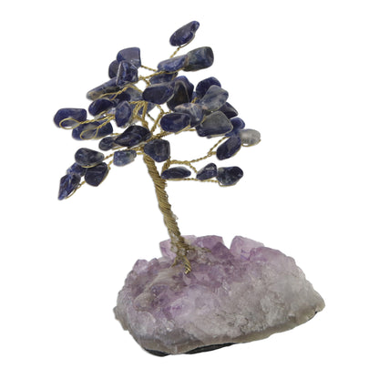 Blue Leaves Sodalite Gemstone Tree with an Amethyst Base from Brazil