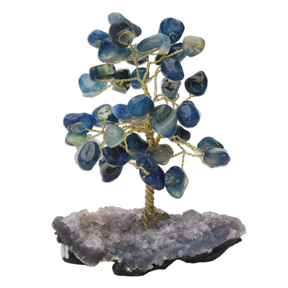 Cool Calm Blue Agate Gemstone Tree with an Amethyst Base from Brazil