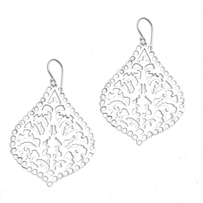 Jagaraga Heritage Openwork Pattern Sterling Silver Dangle Earrings from Bali