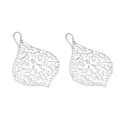 Jagaraga Heritage Openwork Pattern Sterling Silver Dangle Earrings from Bali