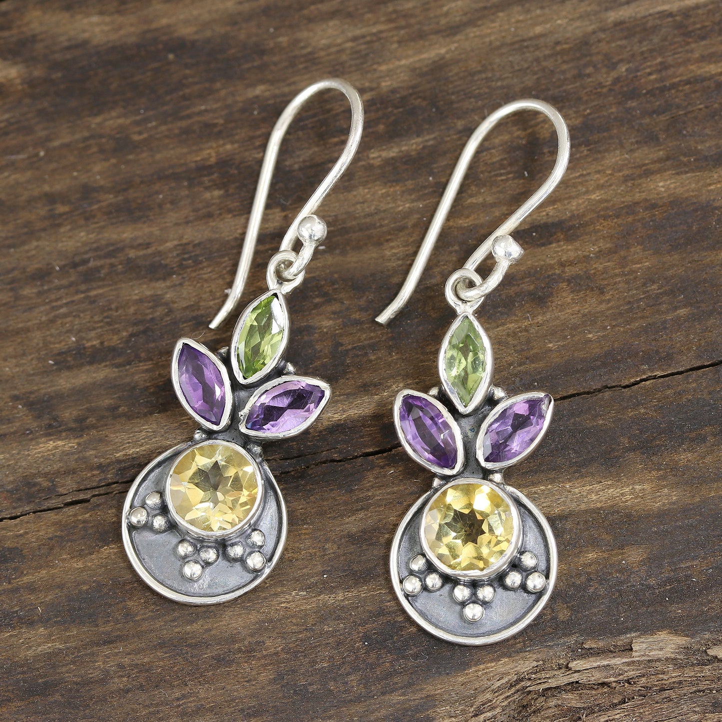 Glittering Melody 3-Carat Multi-Gemstone Dangle Earrings from India