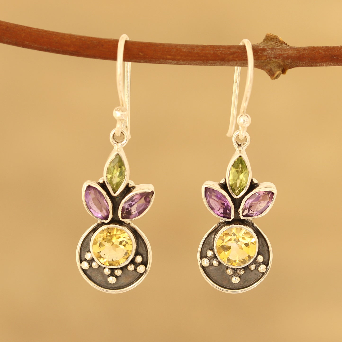 Glittering Melody 3-Carat Multi-Gemstone Dangle Earrings from India