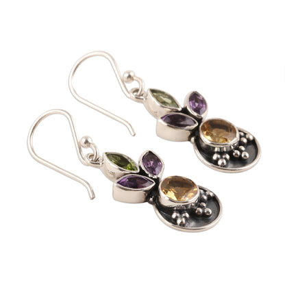 Glittering Melody 3-Carat Multi-Gemstone Dangle Earrings from India